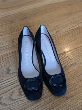 Stuart Weitzman Black Suede Buckle Heels Women's 7.5